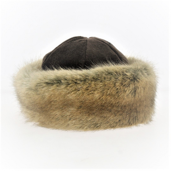Brown Polar Marmot Beanie & beige faux fur - Traclet
